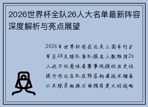 2026世界杯全队26人大名单最新阵容深度解析与亮点展望
